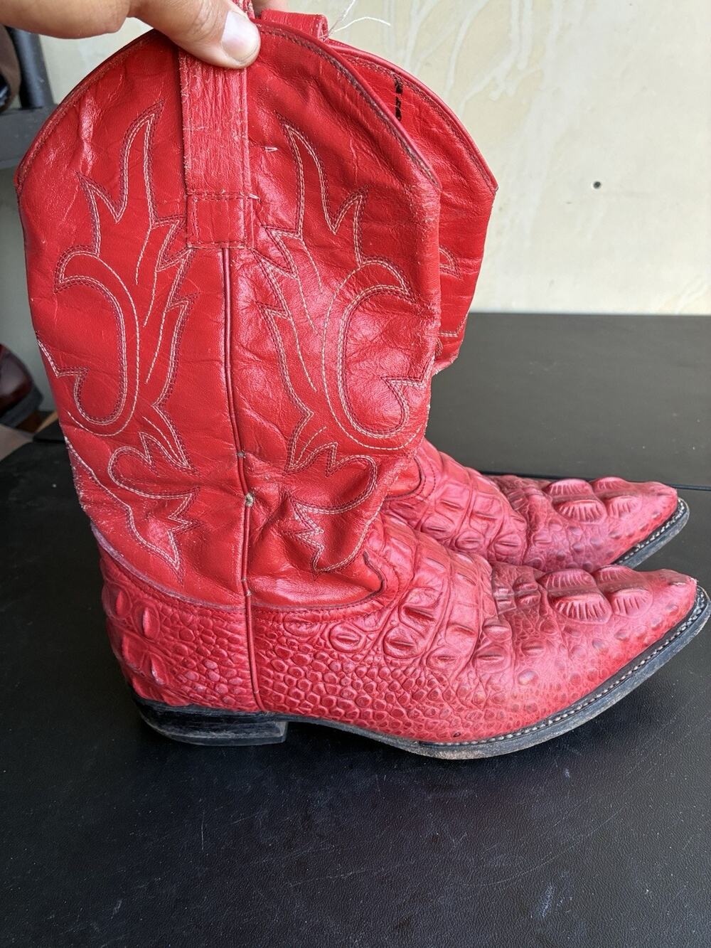 Reynosa Cowboy Boots Men's Red Crocodile Boots Size 9.5 Men’s 27.5 Cm Vtg
